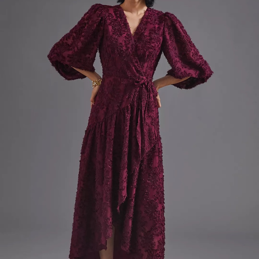 Hutch Rosa Oxblood Textured Wrap Midi Dress